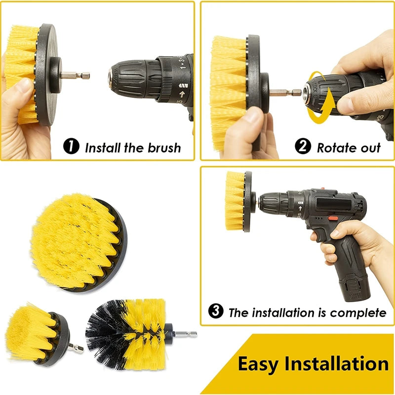 3pcs Drill Brush Attachment Set Power Scrubber For Cleaning Showers Tubs & Bathroom Tile