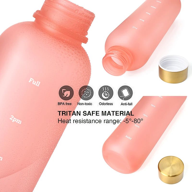 1L  Motivational Reusable Leakproof BPA Free Frosted Plastic Water Bottle