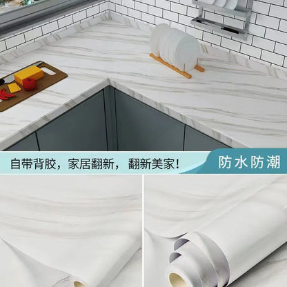 6M Vinyl Water & Oil Proof Marble Wallpaper for Kitchen Countertop