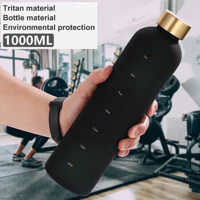 1L  Motivational Reusable Leakproof BPA Free Frosted Plastic Water Bottle