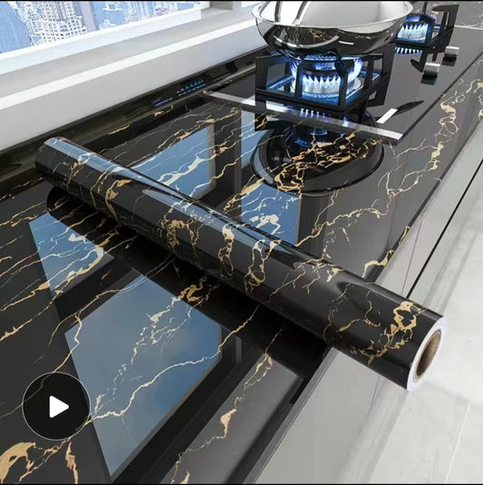 6M Vinyl Water & Oil Proof Marble Wallpaper for Kitchen Countertop