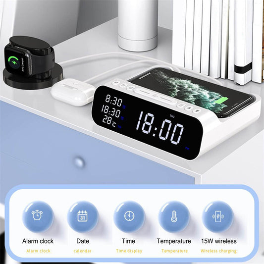 15W Three-in-one Wireless Charger Temperature Tester Multi Alarm Clock